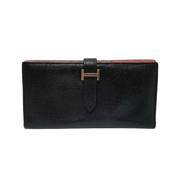 HERMES Bearn Souffle - Black Chevre Square R Long Wallet 402-080625 - Picture 1 of 8